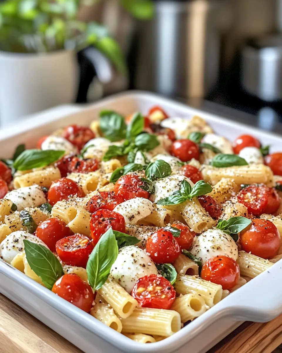 Classic Baked Caprese Pasta (Tomato, Mozzarella, Basil) dish photo