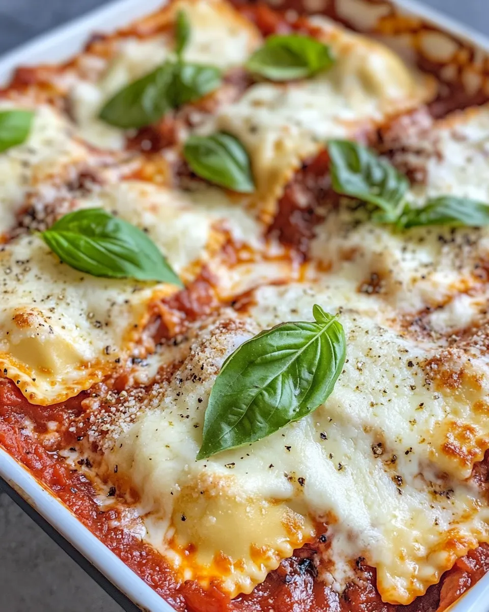 Easy Baked Cheesy Ravioli with Marinara food shot