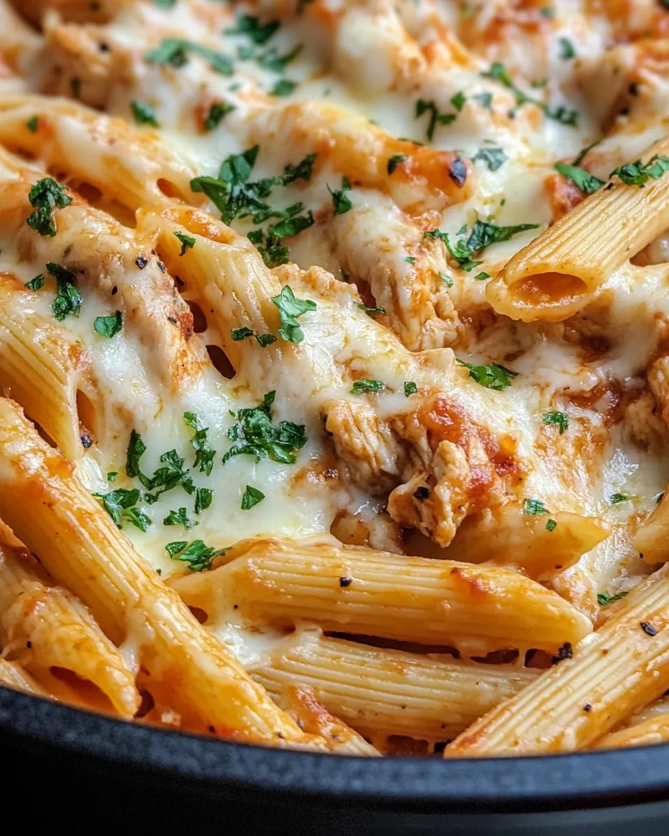 Easy Baked Three-Cheese Chicken Penne food shot