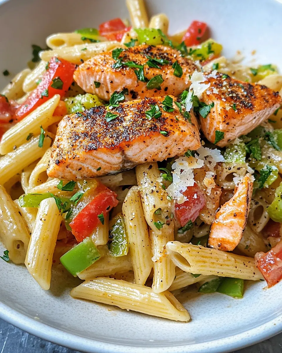 Classic Blackened Salmon Cajun Penne dish photo