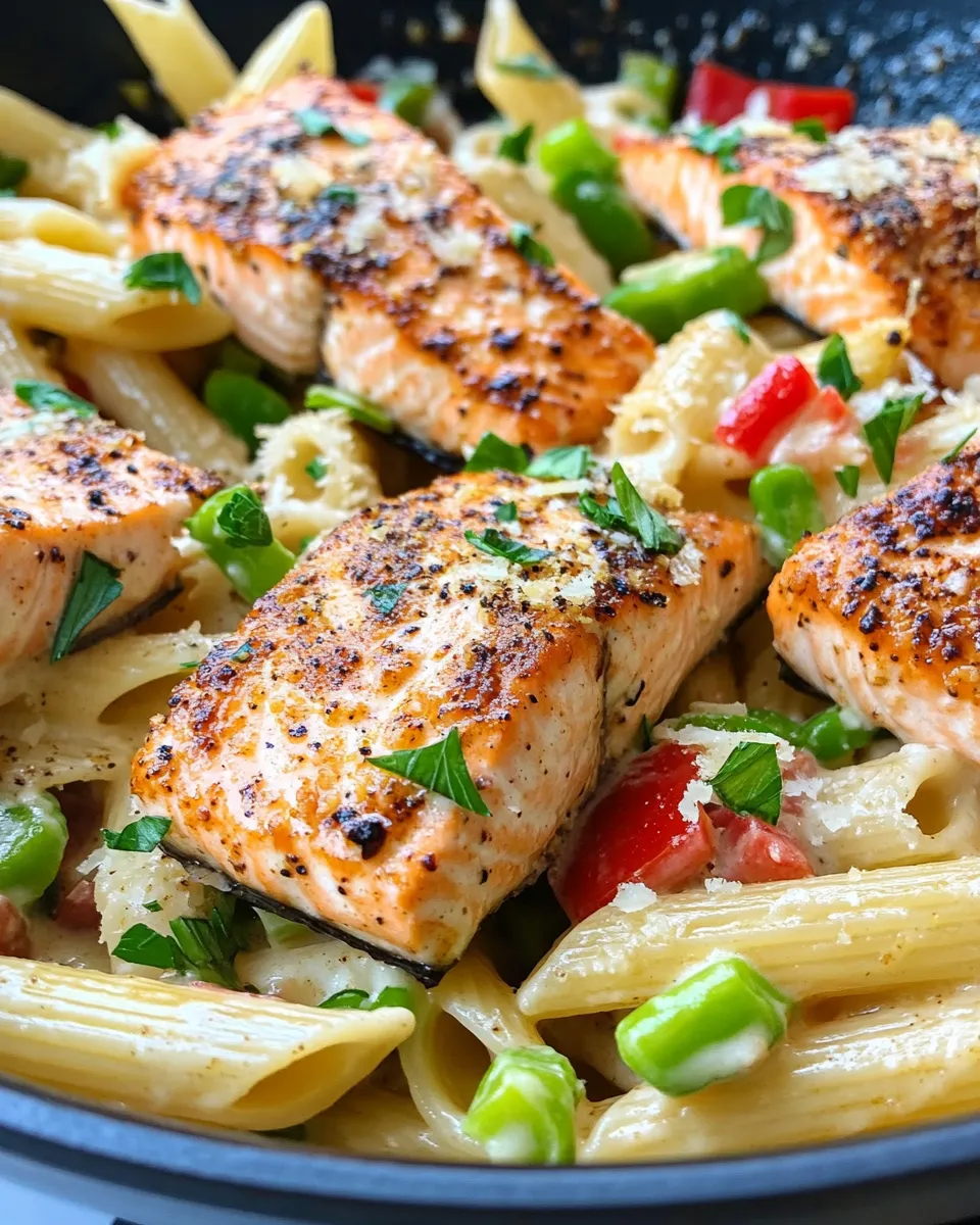 Easy Blackened Salmon Cajun Penne food shot
