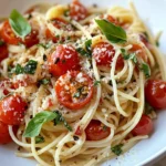 Homemade Blistered Cherry Tomato Basil Spaghetti photo