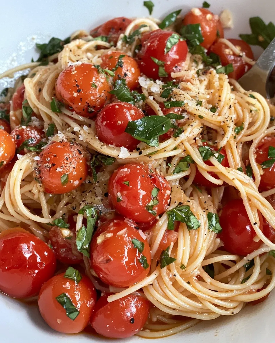 Easy Blistered Cherry Tomato Basil Spaghetti recipe image
