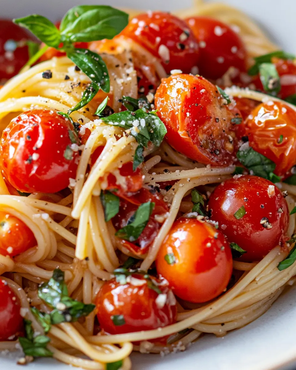 Delicious Blistered Cherry Tomato Basil Spaghetti dish photo
