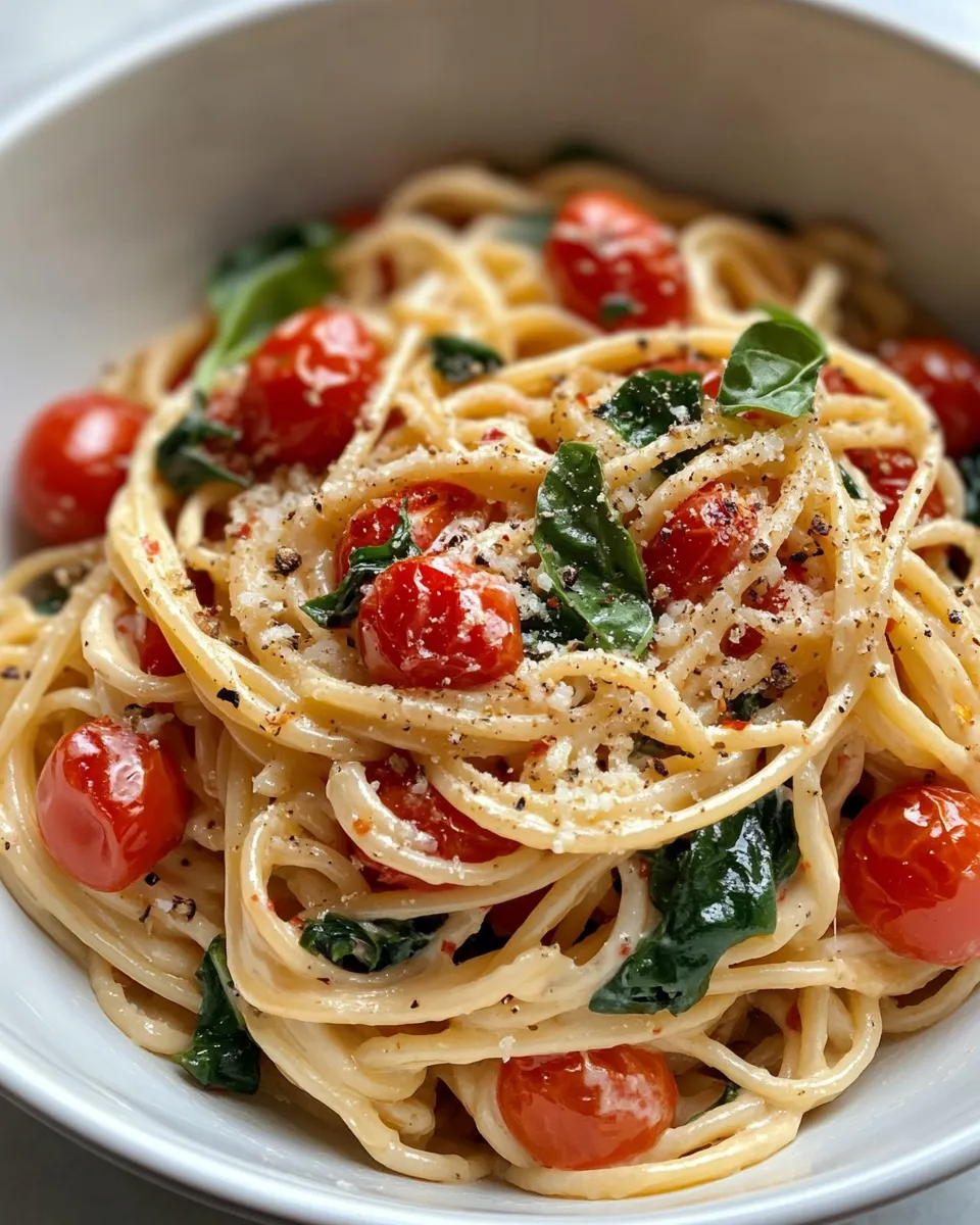 Easy Boursin Pasta with Burst Tomatoes food shot