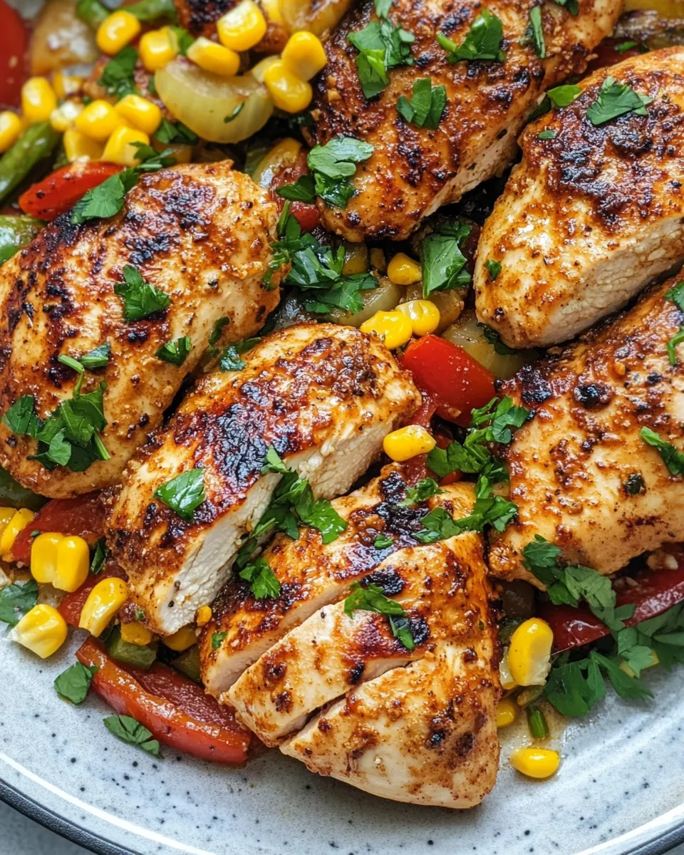 Easy Cajun-Butter Chicken with Corn & Peppers food shot
