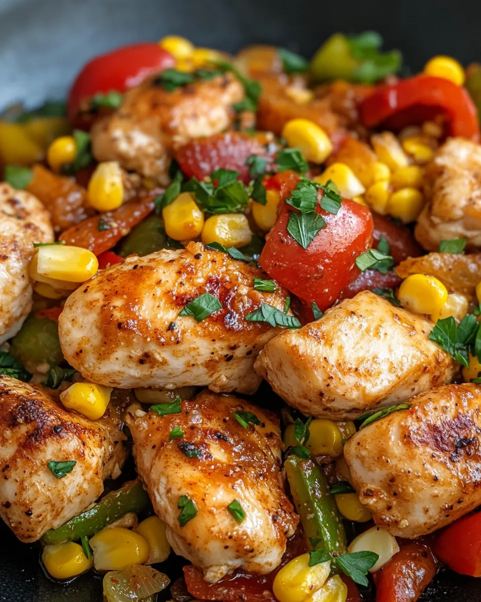 Delicious Cajun-Butter Chicken with Corn & Peppers plate image