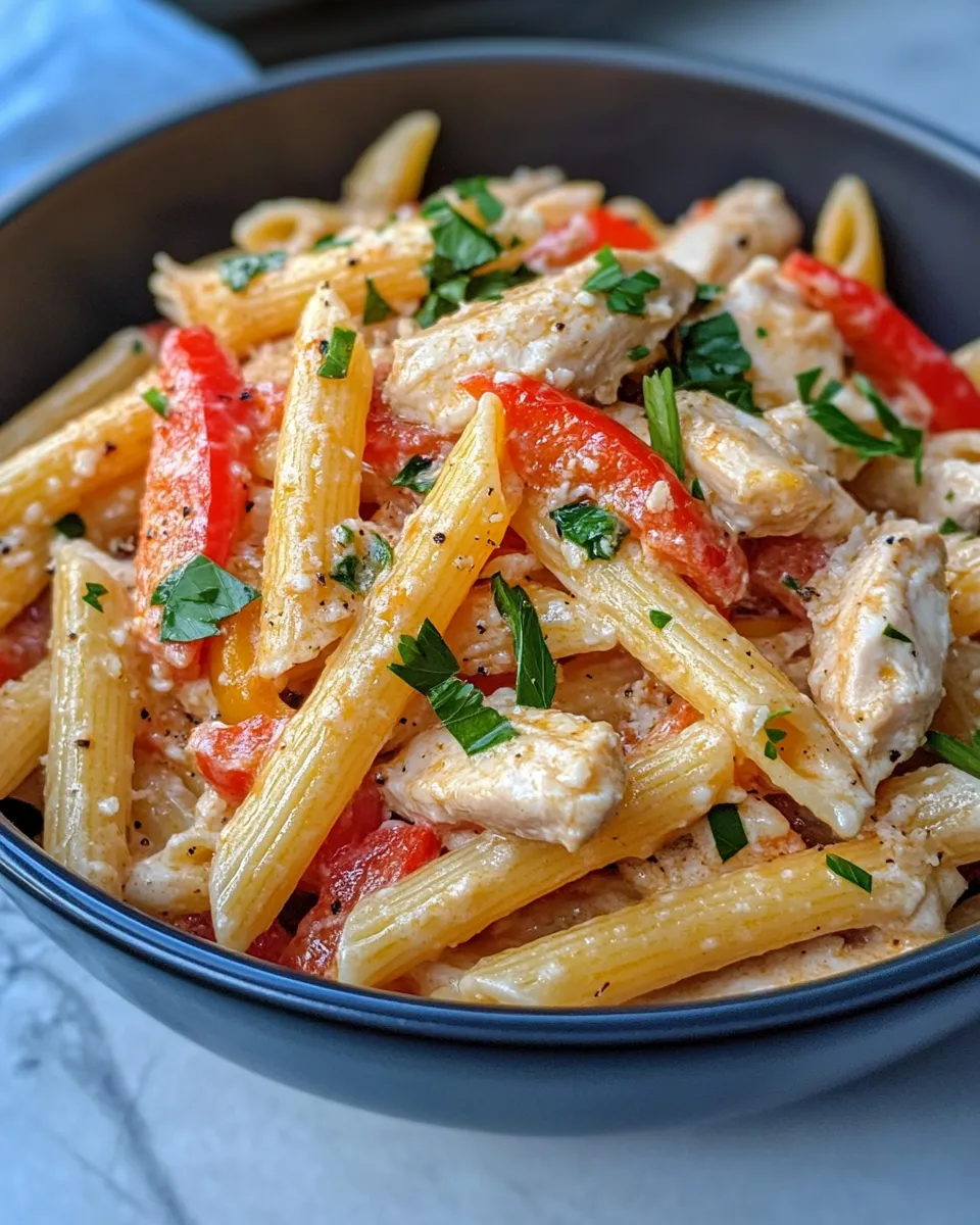 Easy Cajun Cream Penne with Roasted Peppers food shot