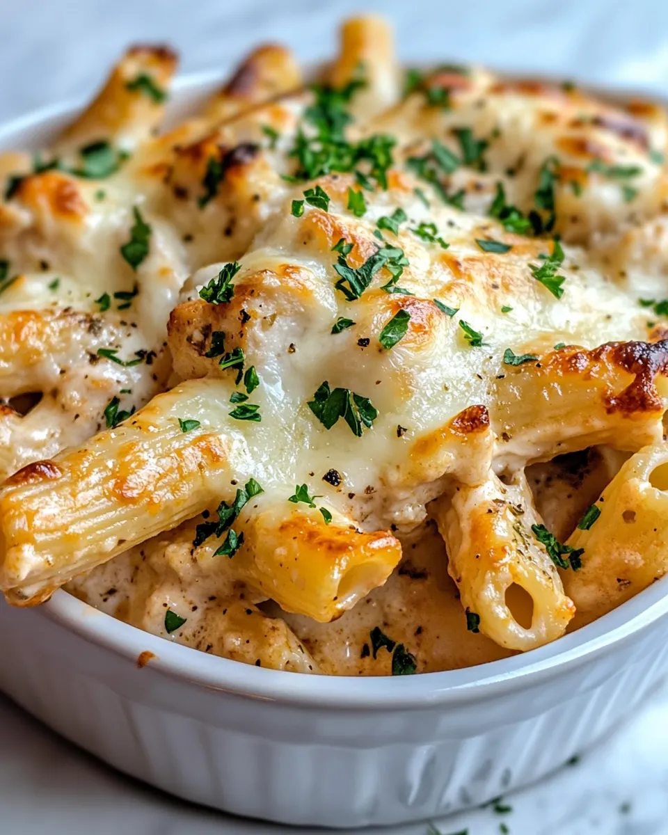 Homemade Cheesy Baked Chicken Alfredo Ziti photo