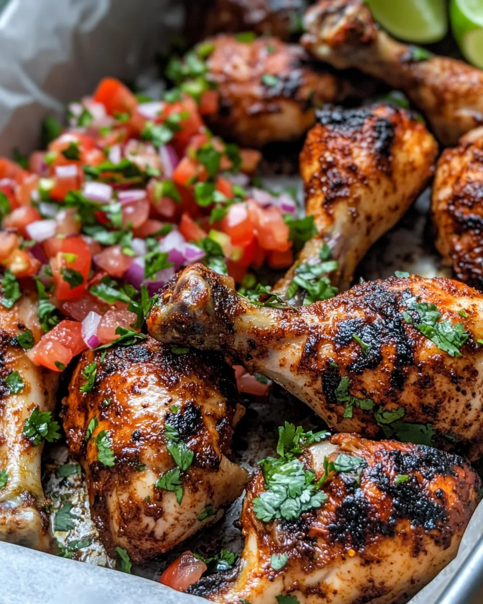 Healthy Chili-Lime Chicken Drumsticks with Quick Salsa food shot