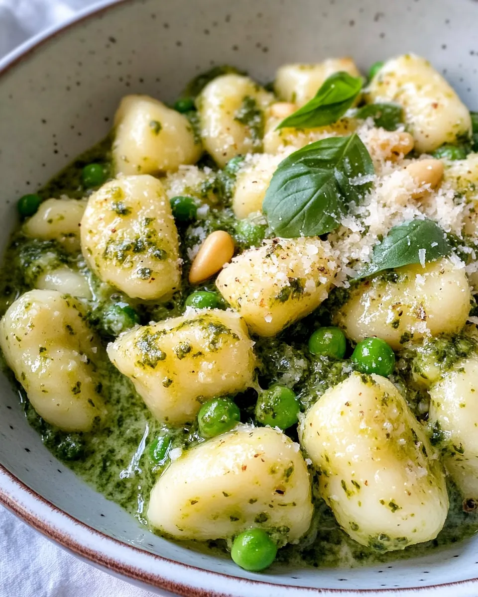 Easy Creamy Basil Pesto Gnocchi with Peas food shot