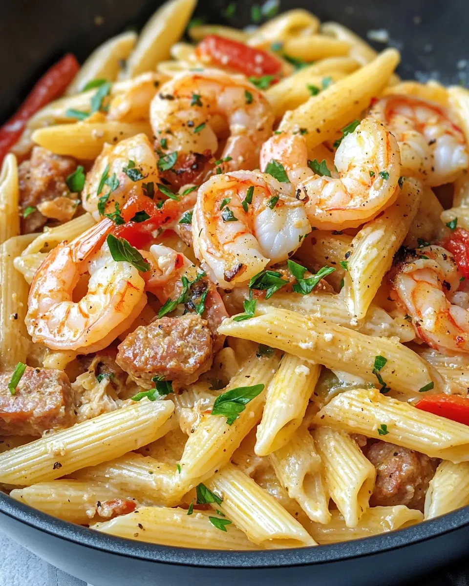Delicious Creamy Cajun Shrimp and Sausage Penne (chicken sausage) image