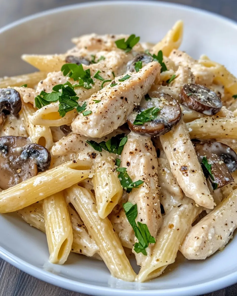 Homemade Creamy Garlic Mushroom Chicken Penne recipe photo