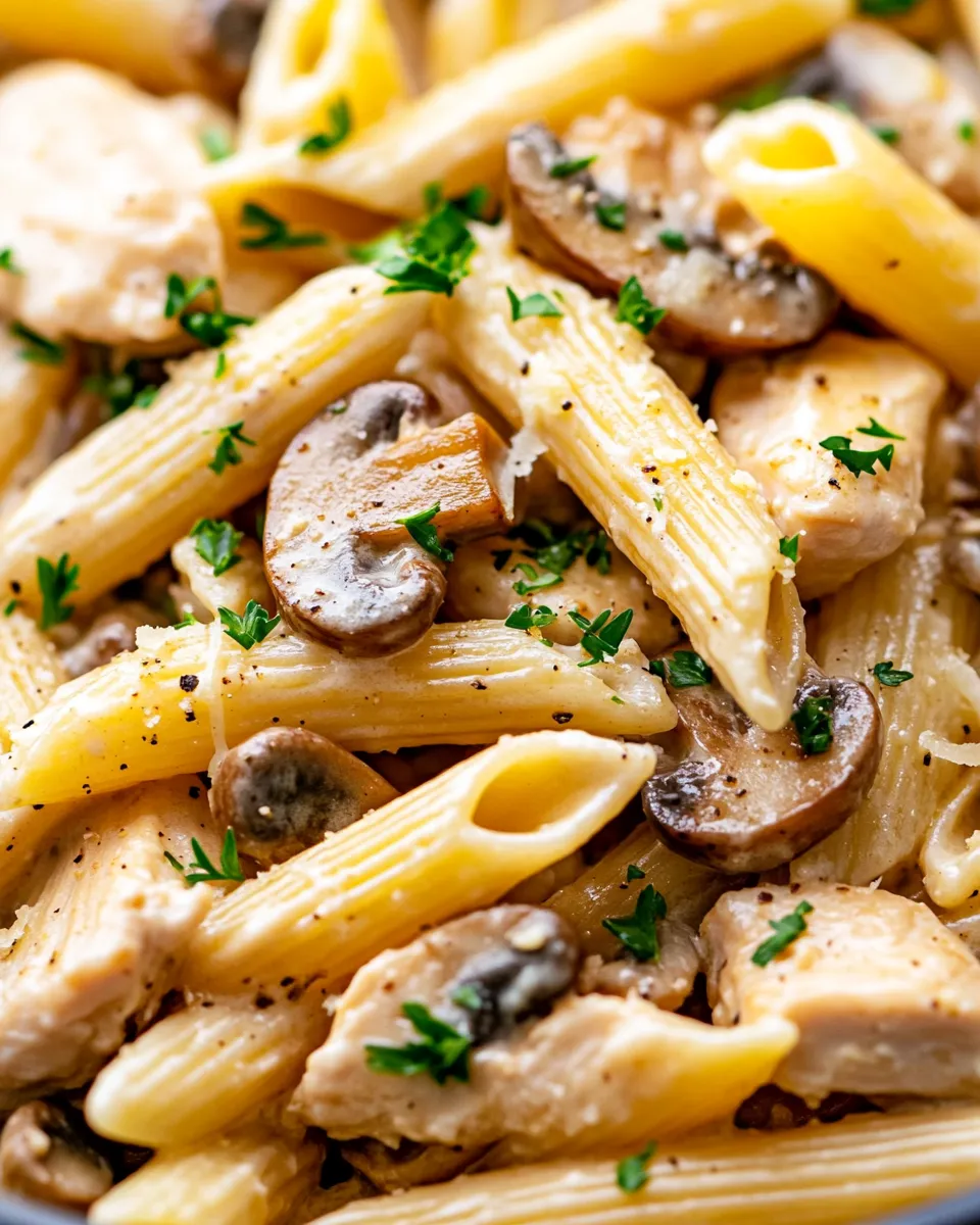 Classic Creamy Garlic Mushroom Chicken Penne dish photo