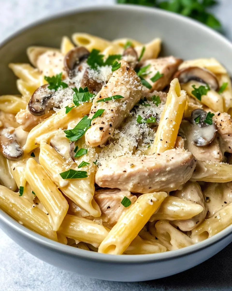 Delicious Creamy Garlic Mushroom Chicken Penne picture