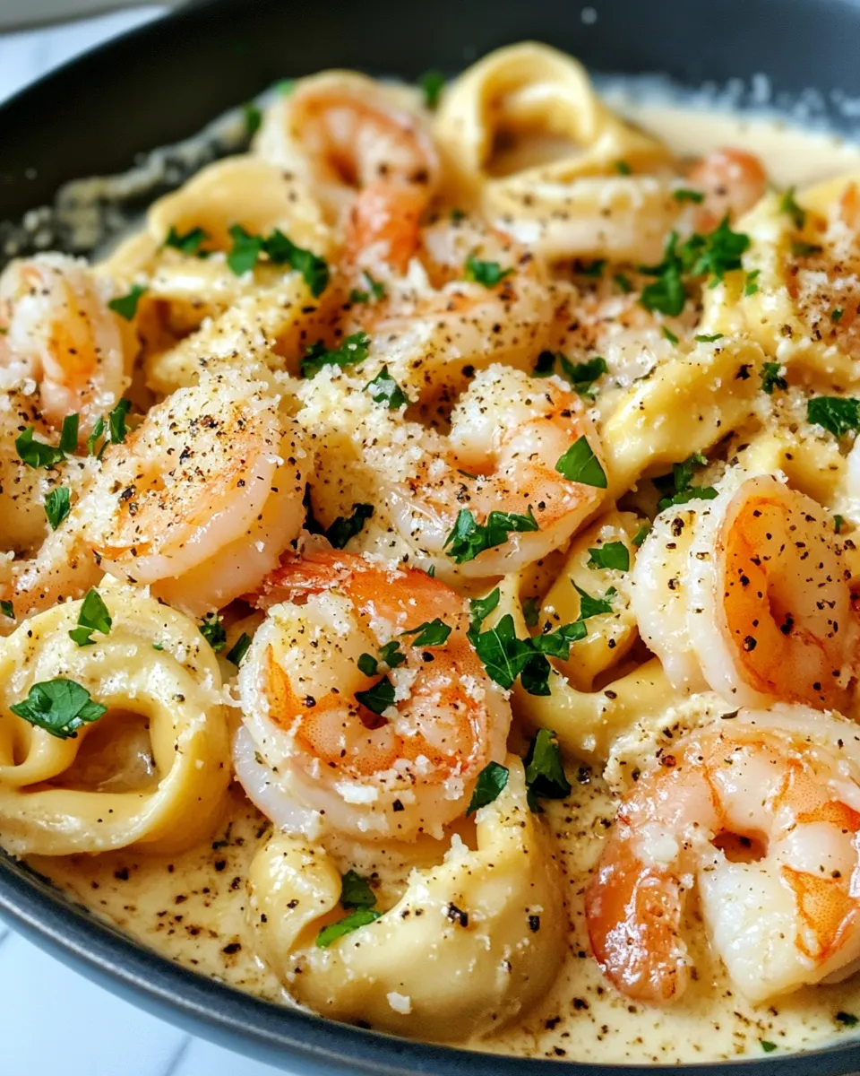 Delicious Creamy Garlic Shrimp Tortellini plate image
