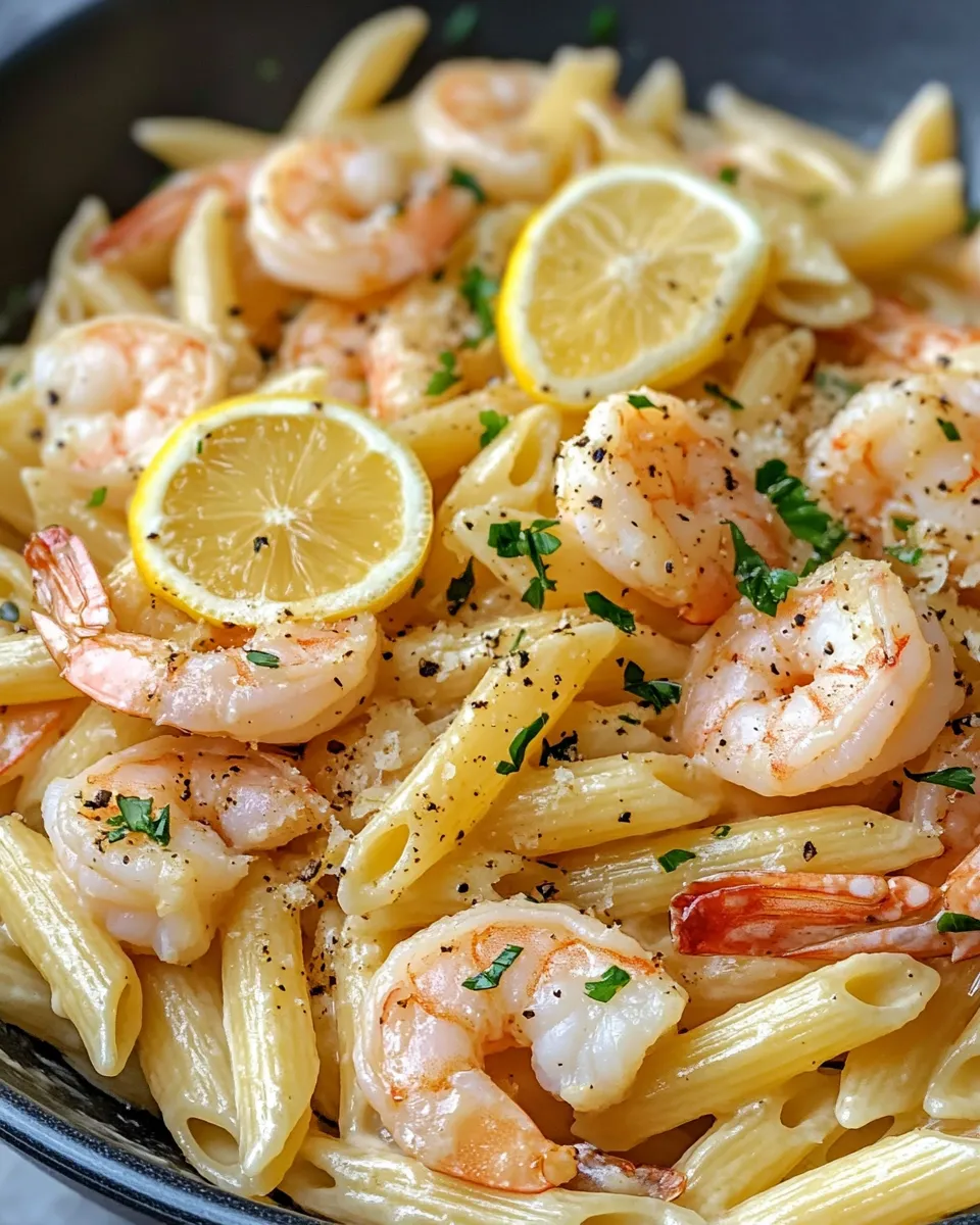 Classic Creamy Lemon Garlic Shrimp Penne dish photo