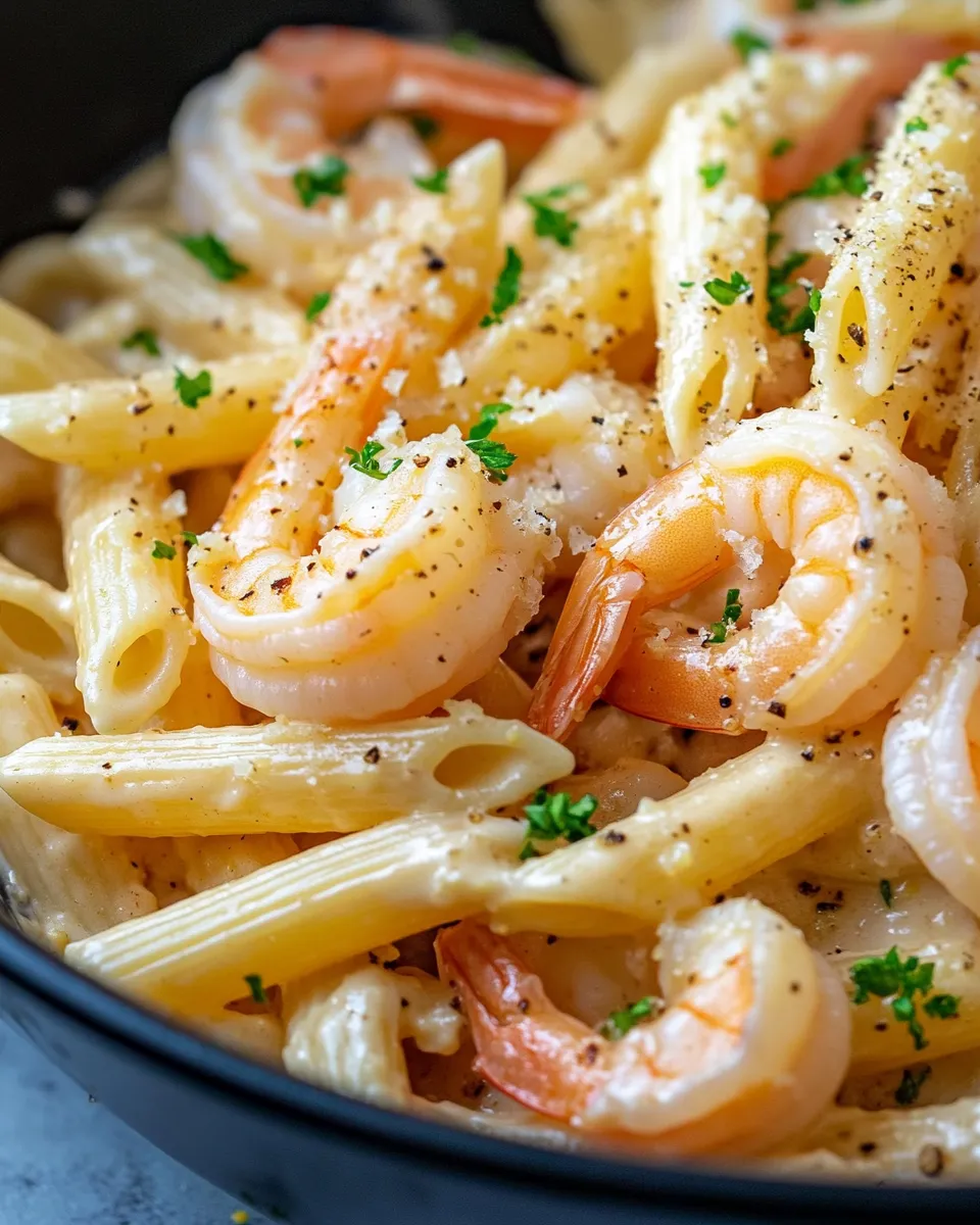 Delicious Creamy Lemon Garlic Shrimp Penne plate image