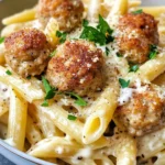 Homemade Creamy Lemon Pepper Turkey Meatball Penne recipe photo