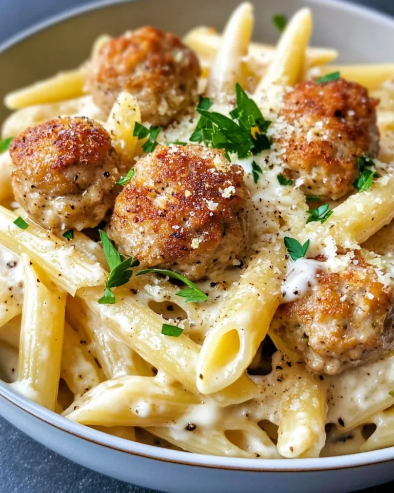 Homemade Creamy Lemon Pepper Turkey Meatball Penne recipe photo