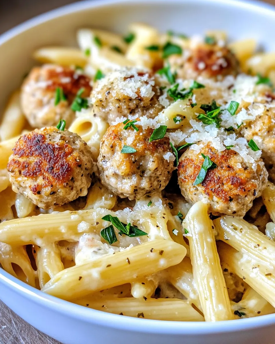 Classic Creamy Lemon Pepper Turkey Meatball Penne dish photo
