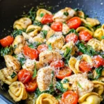 Homemade Creamy Pesto Chicken Tortellini Skillet photo