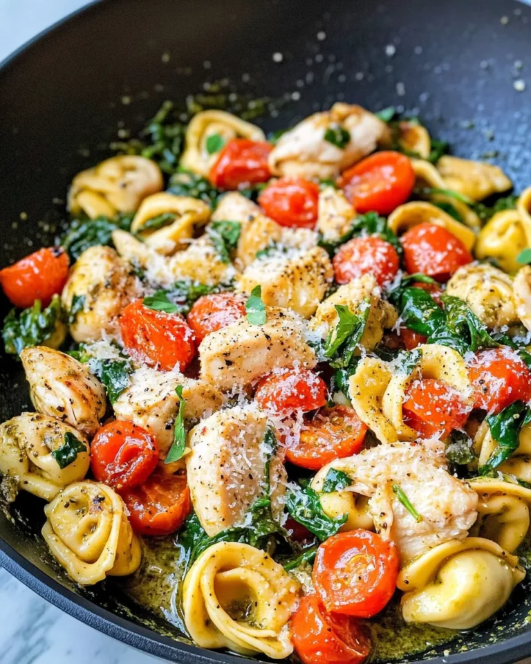 Homemade Creamy Pesto Chicken Tortellini Skillet photo