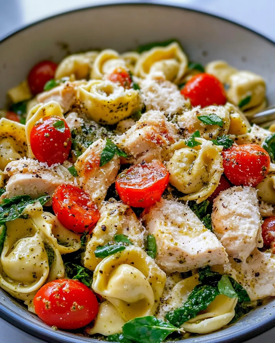 Delicious Creamy Pesto Chicken Tortellini Skillet dish photo
