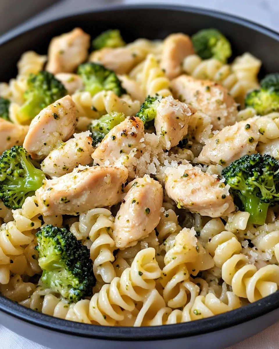 Easy Creamy Pesto Chicken and Broccoli Rotini food shot