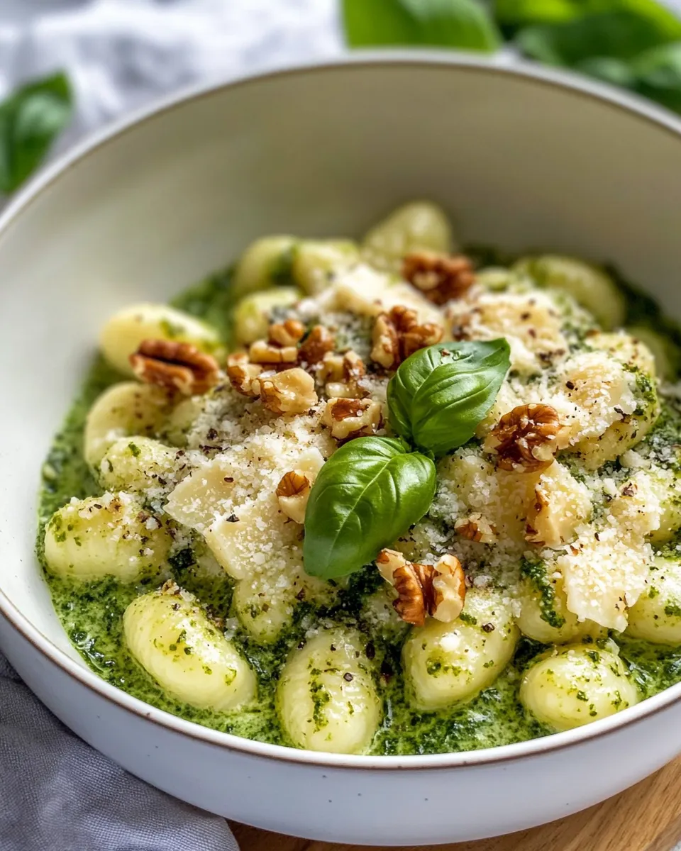Homemade Creamy Pesto Gnocchi with Toasted Walnuts recipe photo