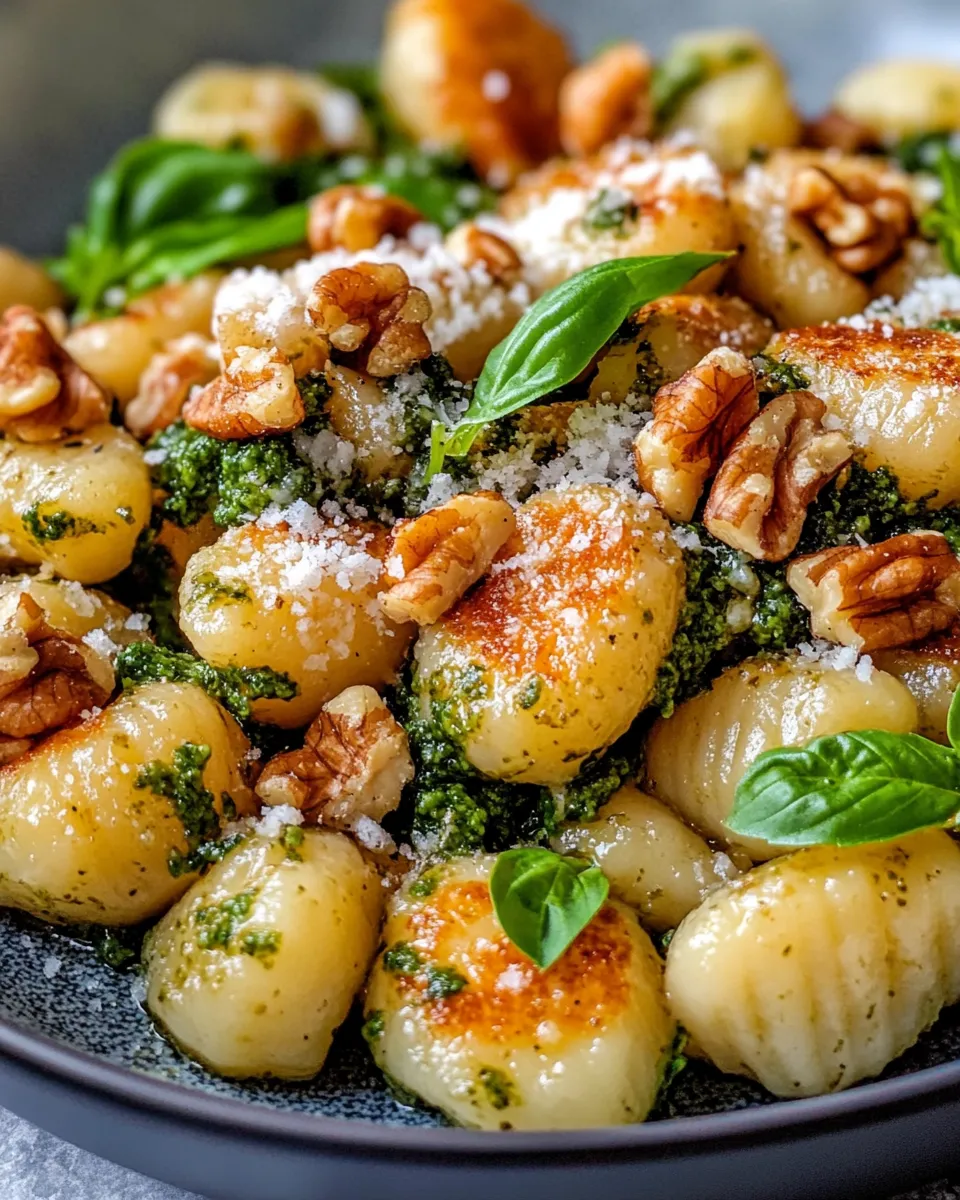 Easy Creamy Pesto Gnocchi with Toasted Walnuts food shot