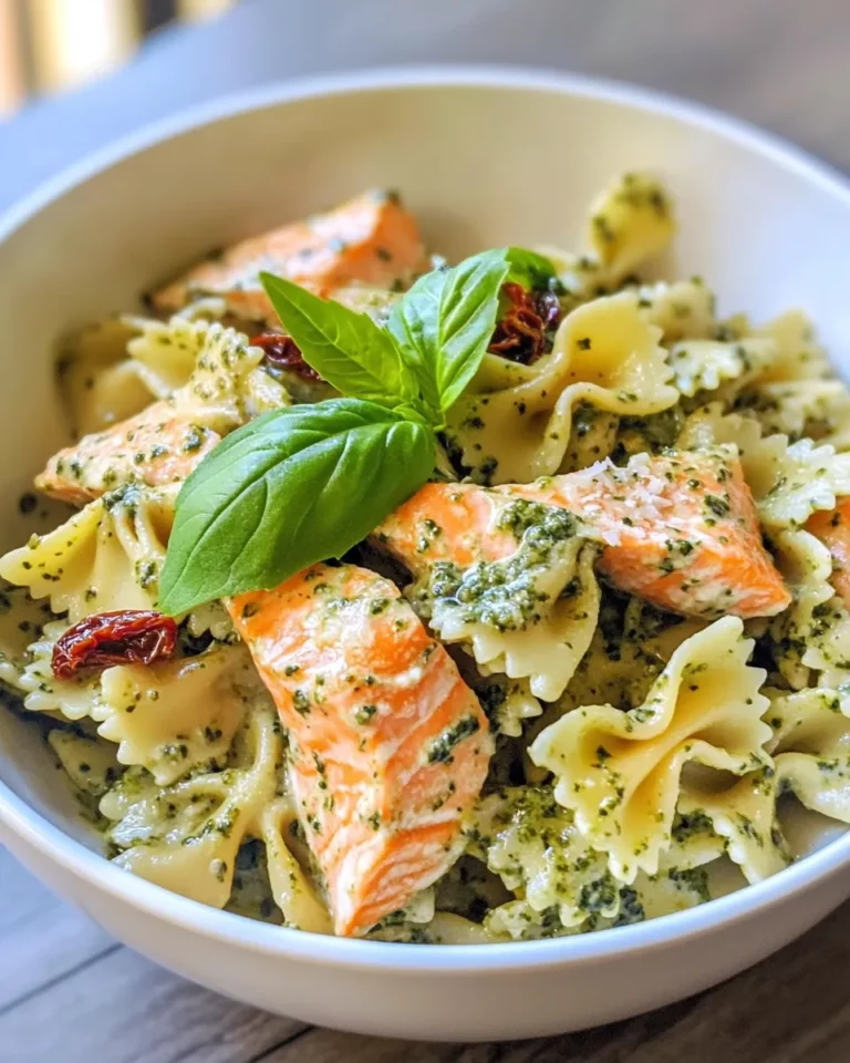 Homemade Creamy Pesto Salmon Farfalle recipe photo