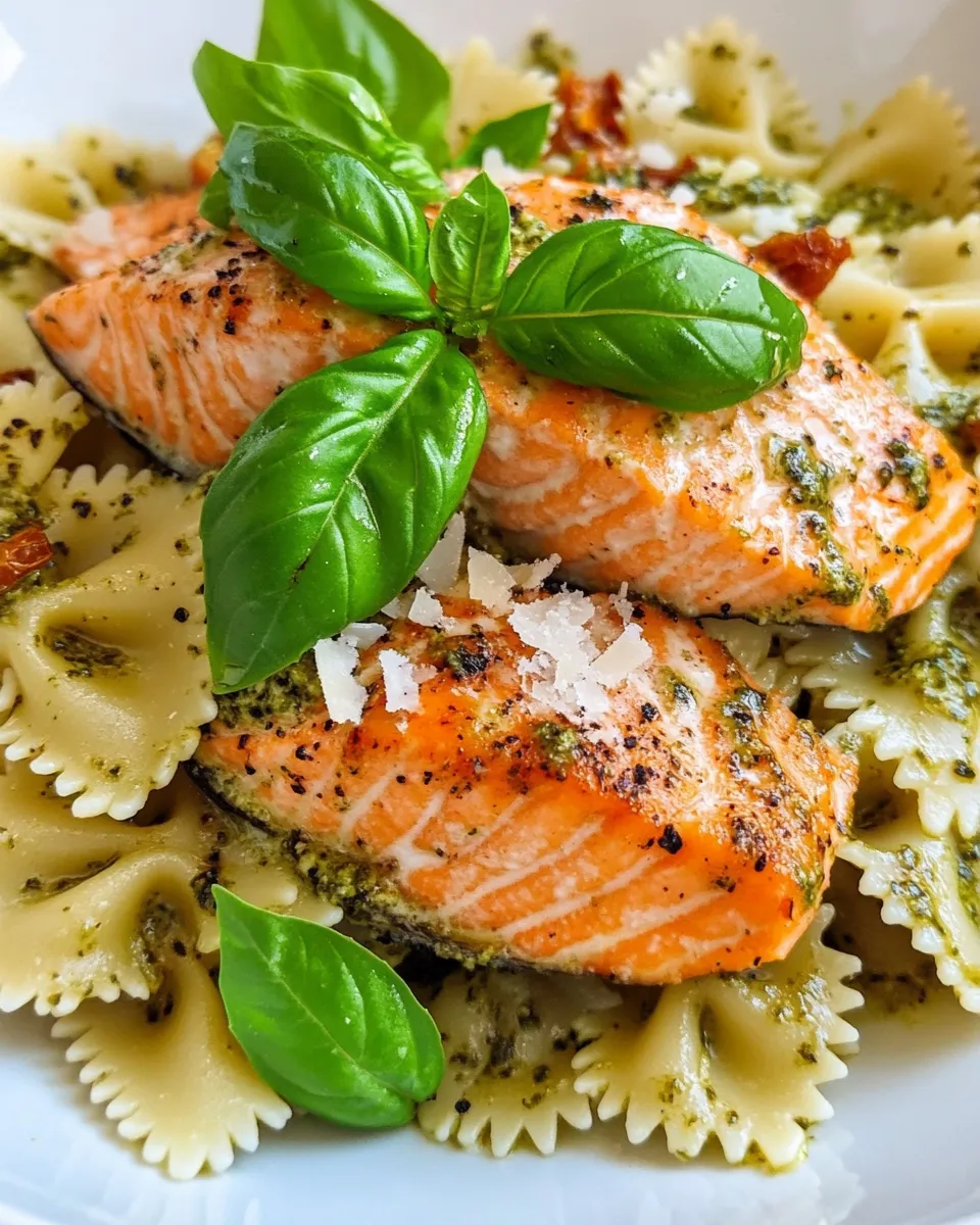 Classic Creamy Pesto Salmon Farfalle dish photo
