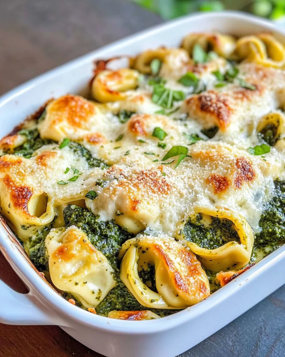 Classic Creamy Pesto Spinach Tortellini Bake image