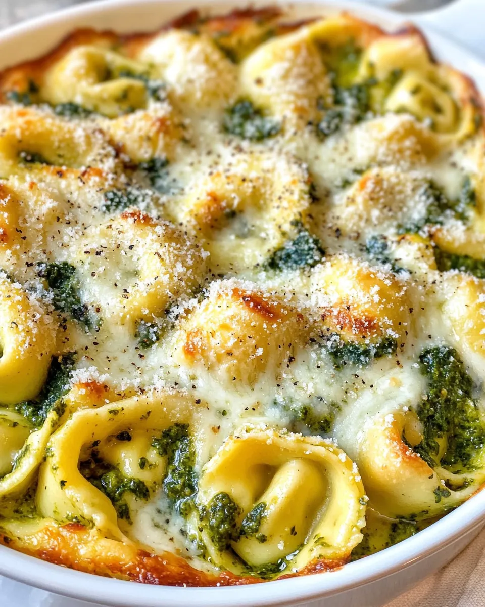 Easy Creamy Pesto Spinach Tortellini Bake recipe photo