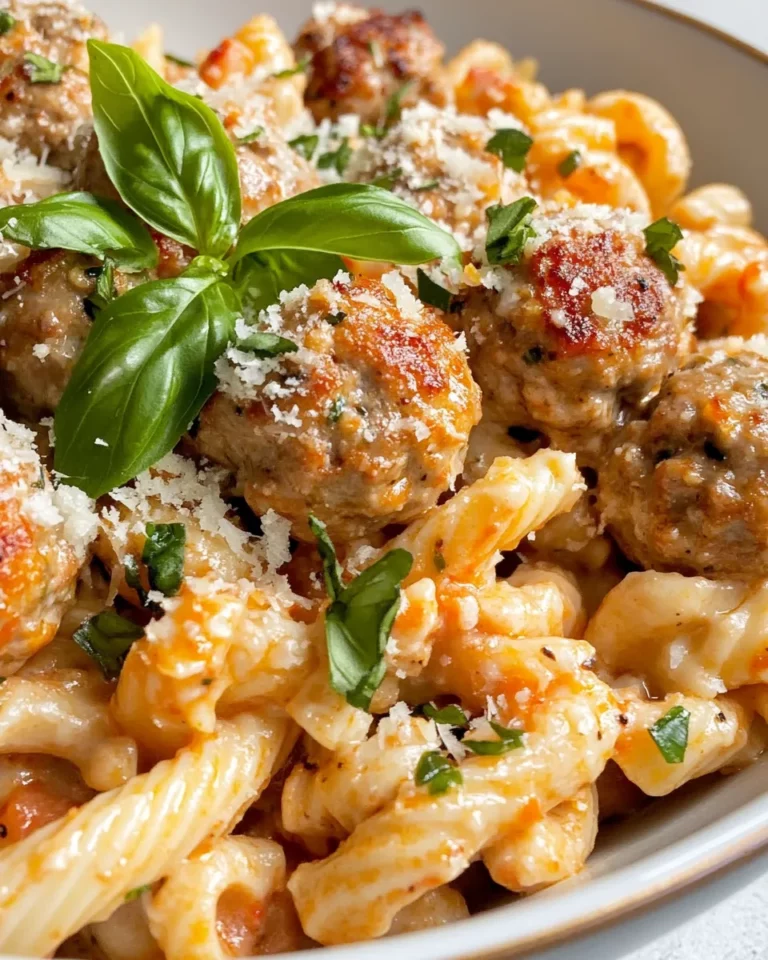 Homemade Creamy Red Pepper Turkey Meatball Cavatappi recipe photo
