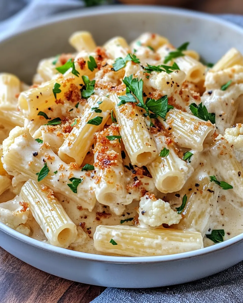 Easy Creamy Roasted Cauliflower Alfredo Ziti food shot