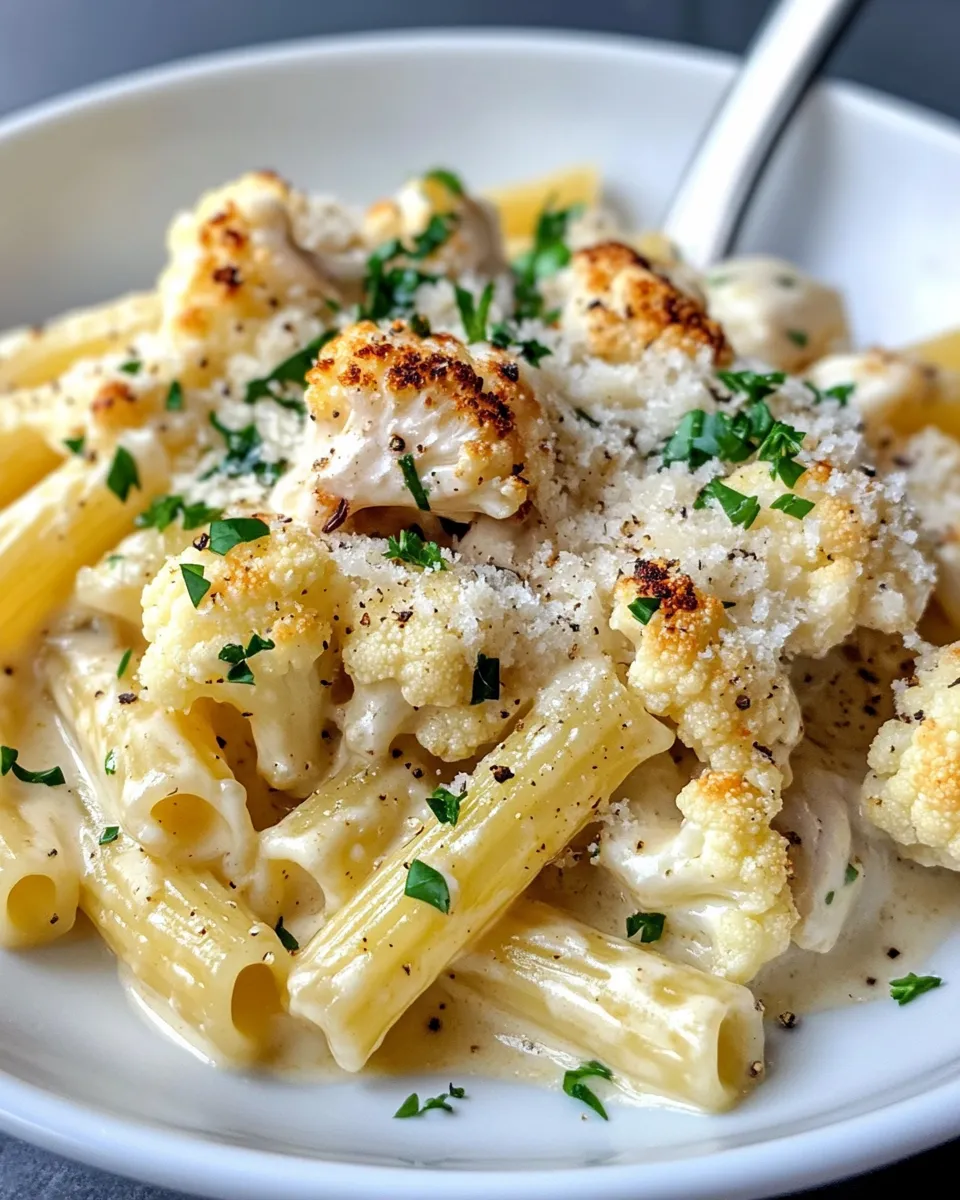 Delicious Creamy Roasted Cauliflower Alfredo Ziti plate image