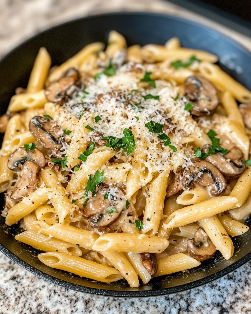 Classic Creamy Roasted Garlic Mushroom Penne dish photo