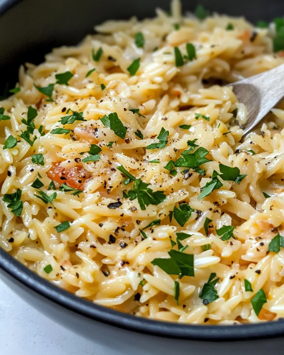 Delicious Creamy Roasted Garlic Parmesan Orzo plate image