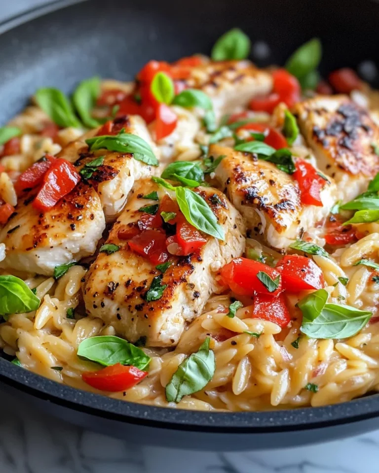 Homemade Creamy Roasted Red Pepper Chicken Orzo recipe photo