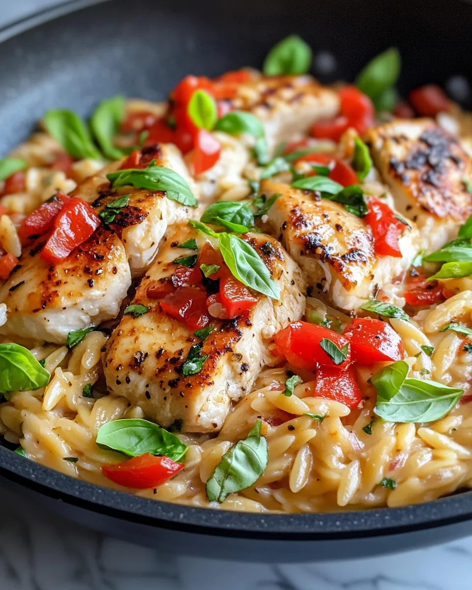 Homemade Creamy Roasted Red Pepper Chicken Orzo recipe photo