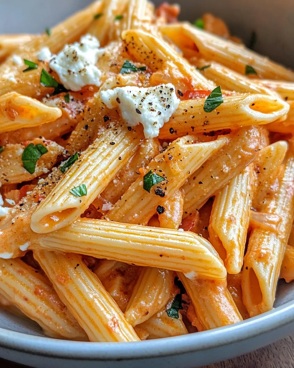 Homemade Creamy Roasted Red Pepper Goat Cheese Penne dish photo