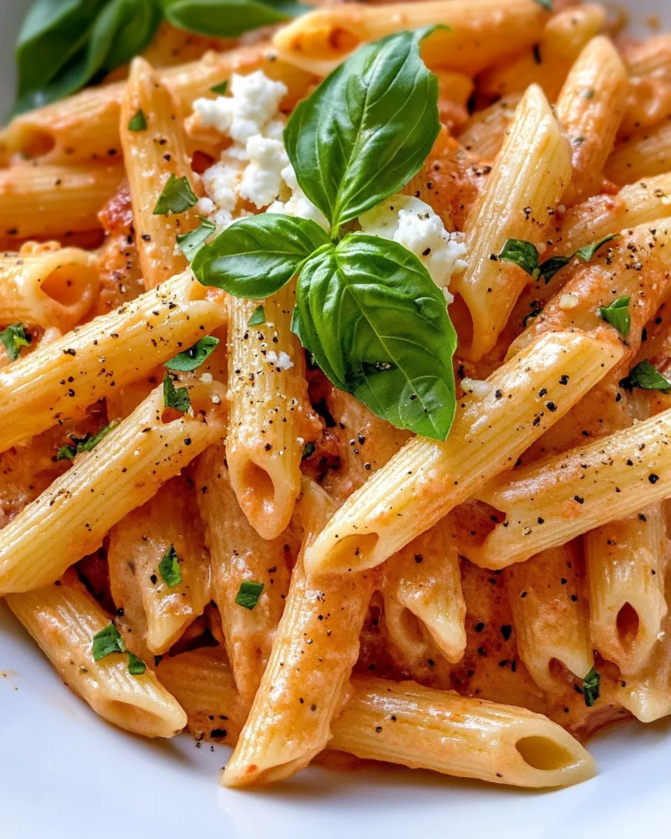 Perfect Creamy Roasted Red Pepper Goat Cheese Penne plate image