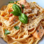 Homemade Creamy Roasted Red Pepper Salmon Pasta recipe photo