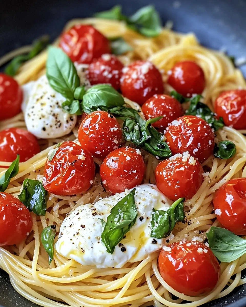 Easy Creamy Roasted Tomato Burrata Spaghetti recipe photo
