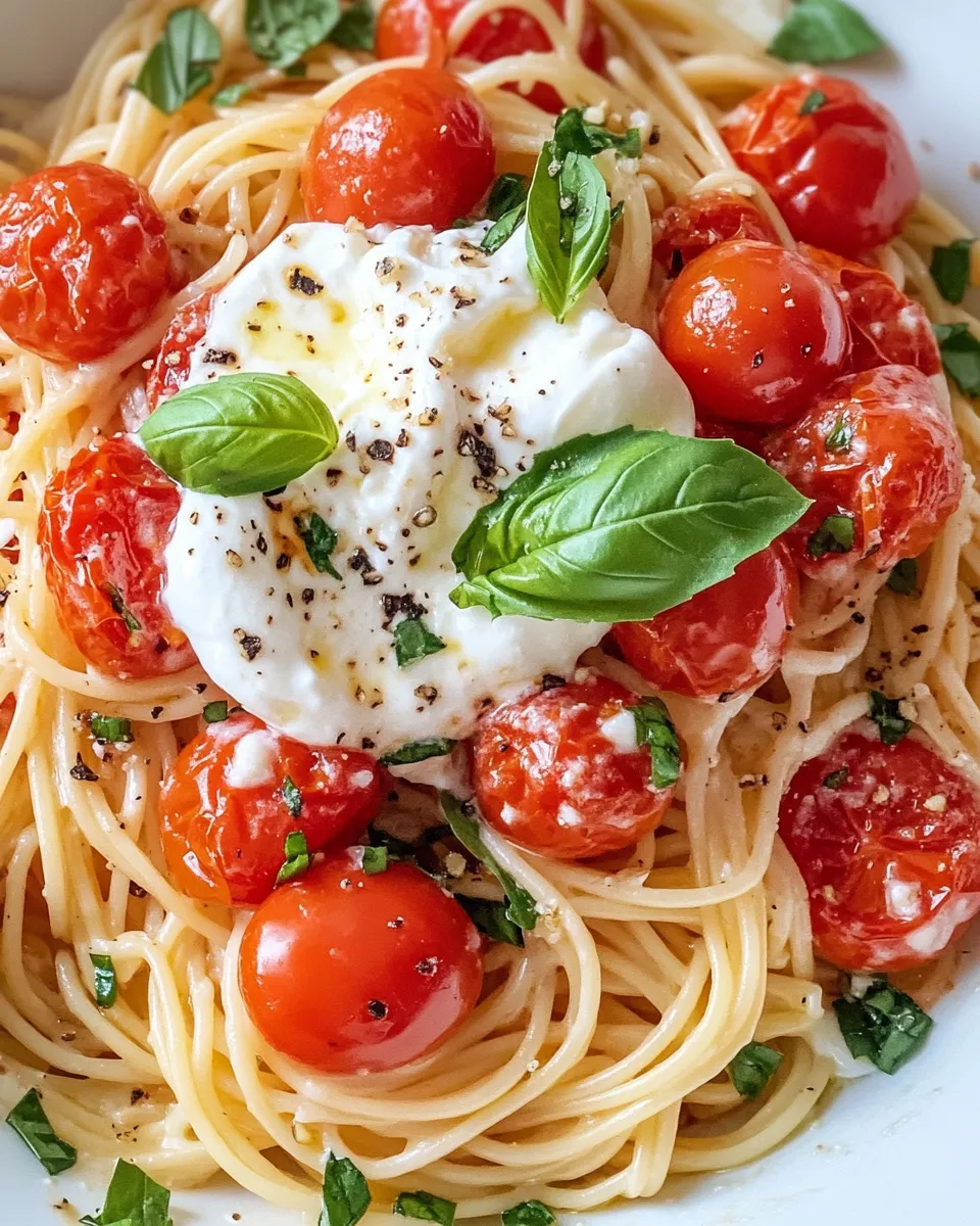 Delicious Creamy Roasted Tomato Burrata Spaghetti dish photo