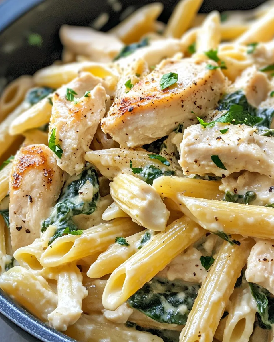 Easy Creamy Spinach Artichoke Chicken Penne recipe photo