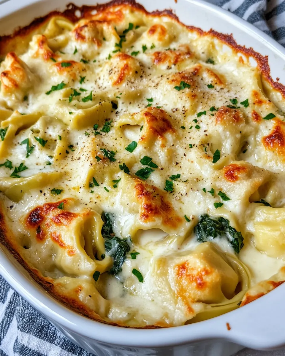 Easy Creamy Spinach Artichoke Tortellini Bake recipe image