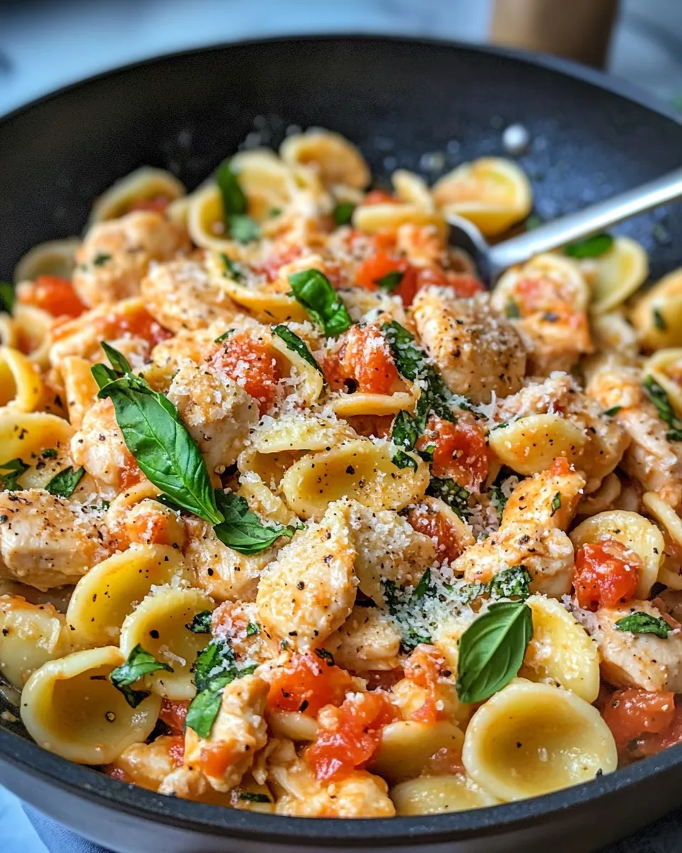 Delicious Creamy Tomato Basil Chicken Orecchiette dish photo